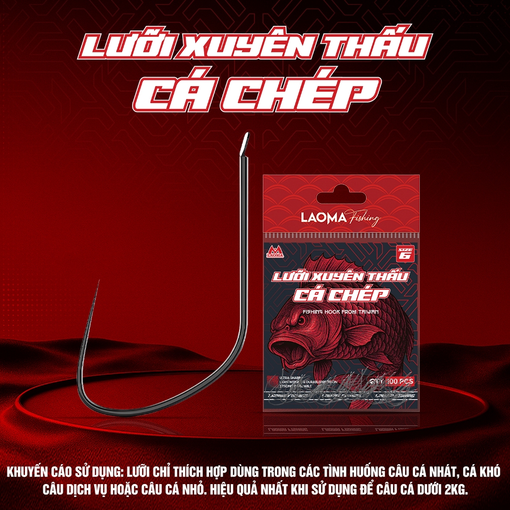 LƯỠI XUYÊN THẤU CÁ CHÉP - GÓI 100 LƯỠI - LƯỠI CÂU ĐÀI, KHÔNG NGẠNH
