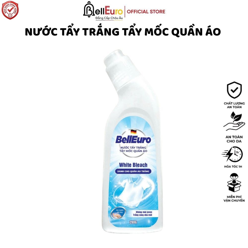 Nước Tẩy Trắng Tẩy Mốc Quần Áo BellEuro White Bleach 280g - Không Mùi Javen - Trắng Sáng Như Mới - K