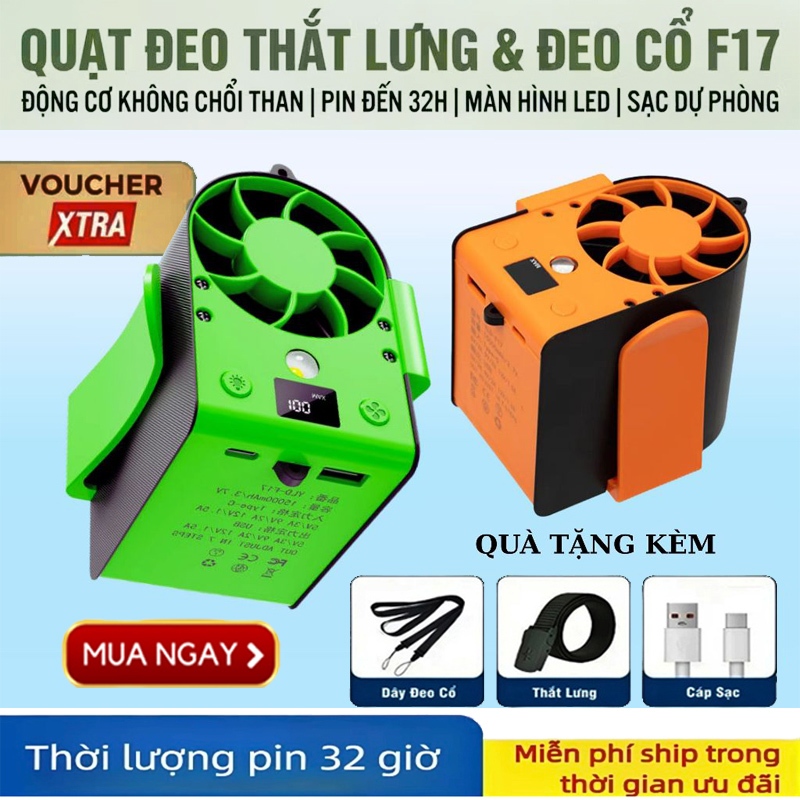 Quạt Đeo Hông F13 - F17, Quạt Đeo Thắt Lưng Kiêm Sạc Dự Phòng, P.in 10.000 Và 15.000Mah, Sử Dụng 10-