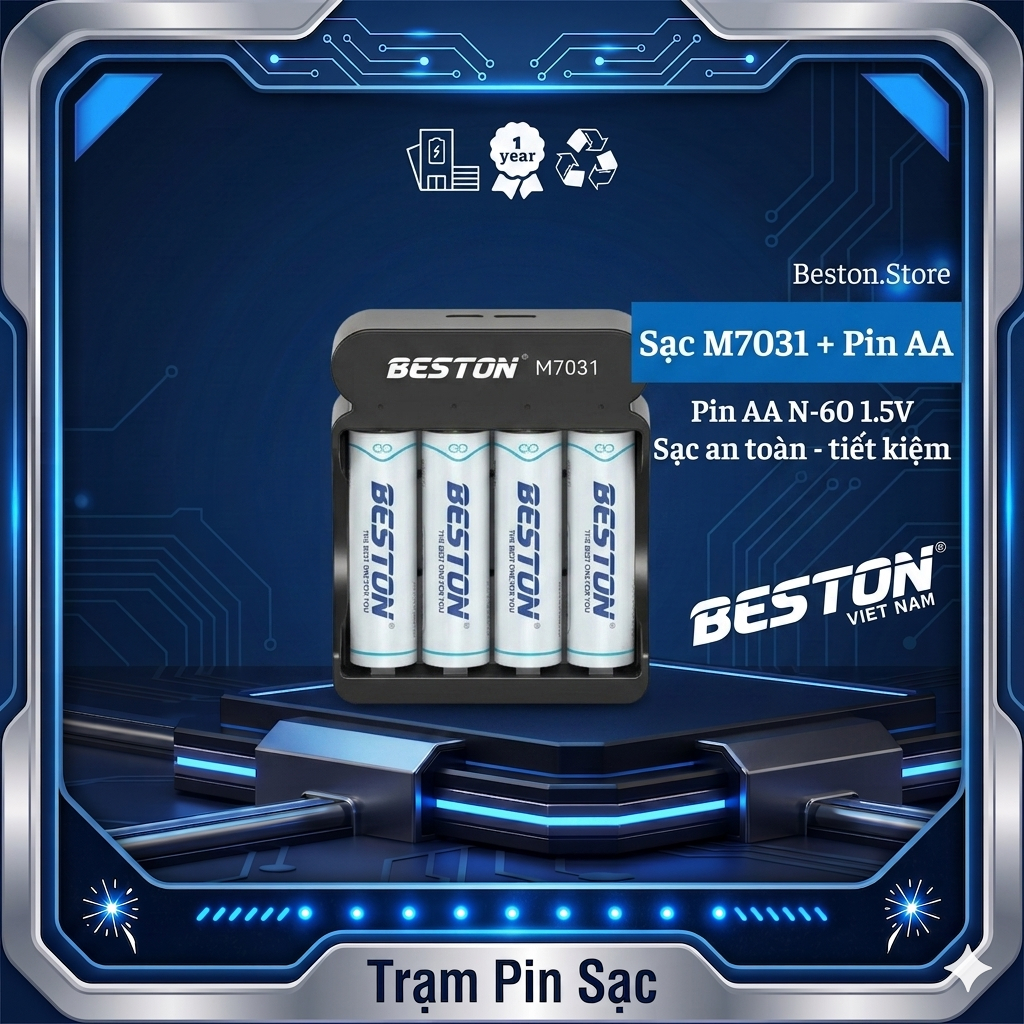 Bộ sạc pin M7031 thương hiệu BESTON sạc cho pin AA/AAA Lithium 1.5V