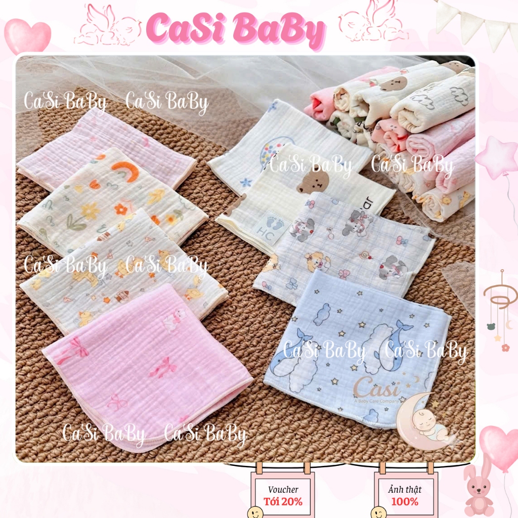 Set 5 và set 10 khăn sữa cho bé 2lớp siêu thấm hút, mềm mại dành cho sơ sinh…