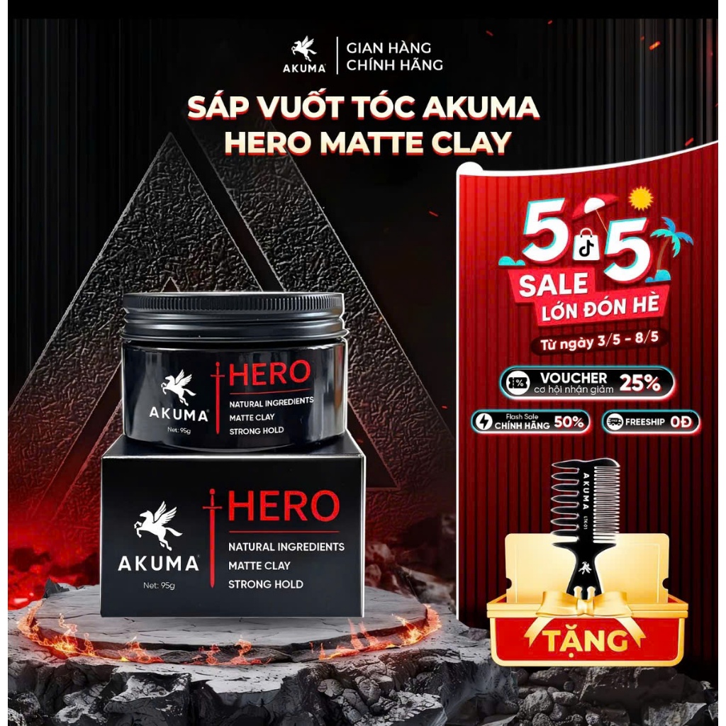[TẶNG LƯỢC] Sáp vuốt tóc Akuma Hero giữ nếp cao, không bóng, phù hợp mọi chất tóc