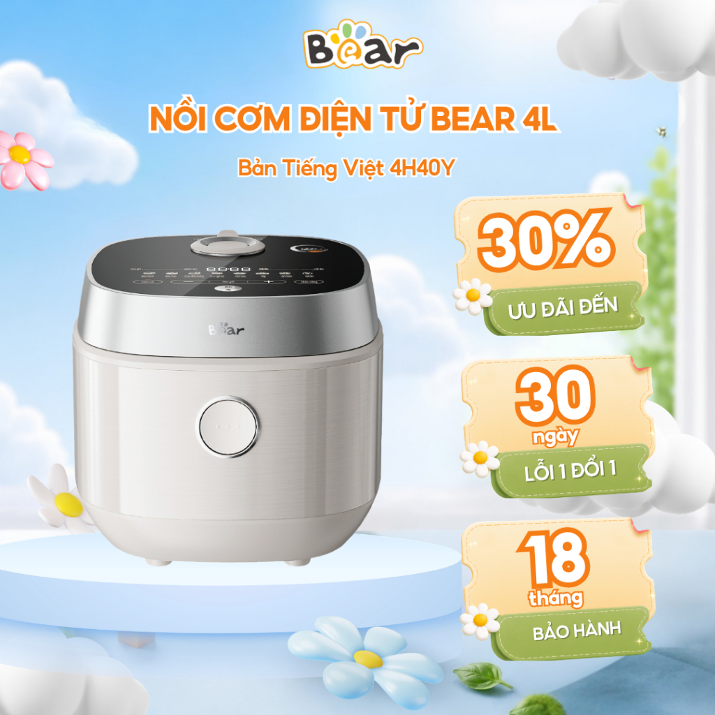 Nồi cơm điện BEAR RC-4H40Y Tiếng Việt 4-6 người ăn Lõi 1,5L gang Ceramic Pro 9H - 8 chế độ nấu