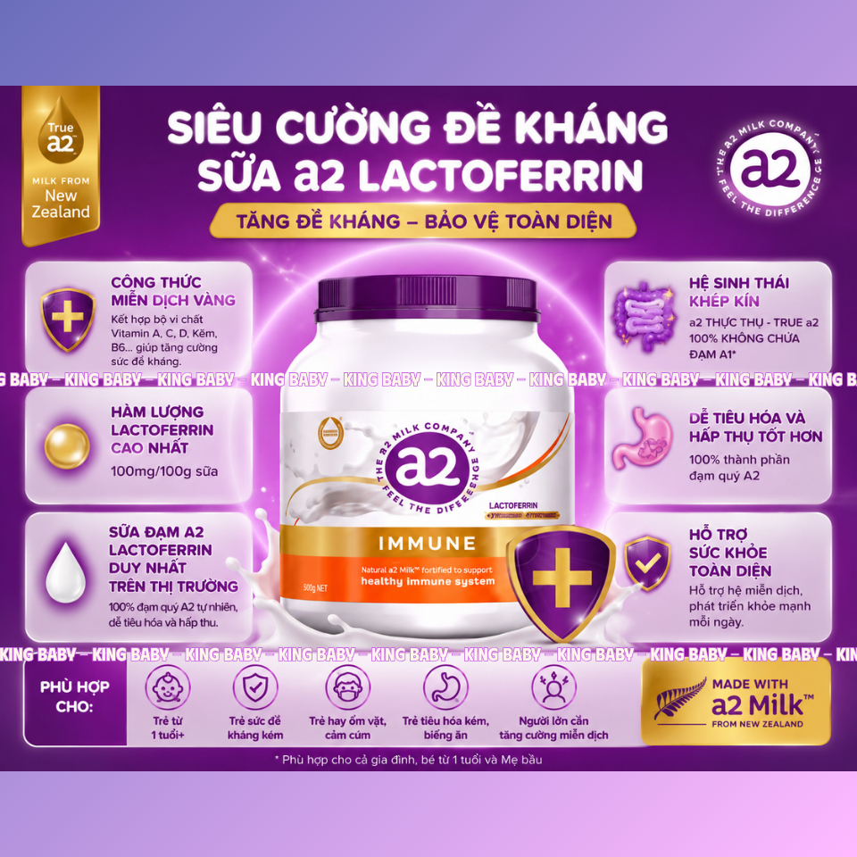 SỮA A2 LACTOFERRIN IMMUNE 900G >1 TUỔI  – TĂNG ĐỀ KHÁNG, HỖ TRỢ TIÊU HÓA, ĐẠM A2 DỄ HẤP THU