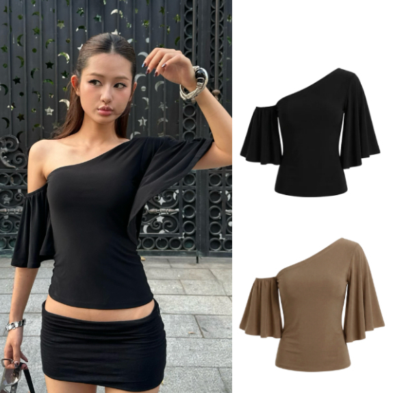 HOTMESS | hotmess.eps | Áo Thun Lệch Vai Tay Loe Phồng Cara One-Off Shoulder Top