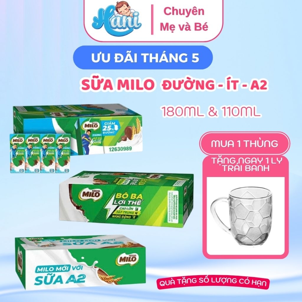 [HỎA TỐC] Thùng 48 hộp sữa milo có đường/ ít đường 180ml/ 110ml -Sữa lúa mạch Nestle Milo chính hãng