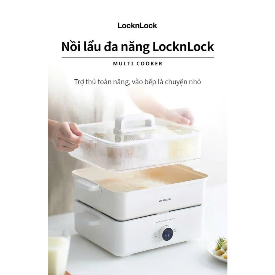 Nồi lẩu đa năng 4.5L Bianco phủ sứ LocknLock - EJP154IVY -  Chống dính, tay cầm cách nhiệt