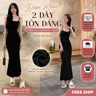 Đầm body 2 dây dáng dài  co giãn 4 chiều đẹp, váy ôm body