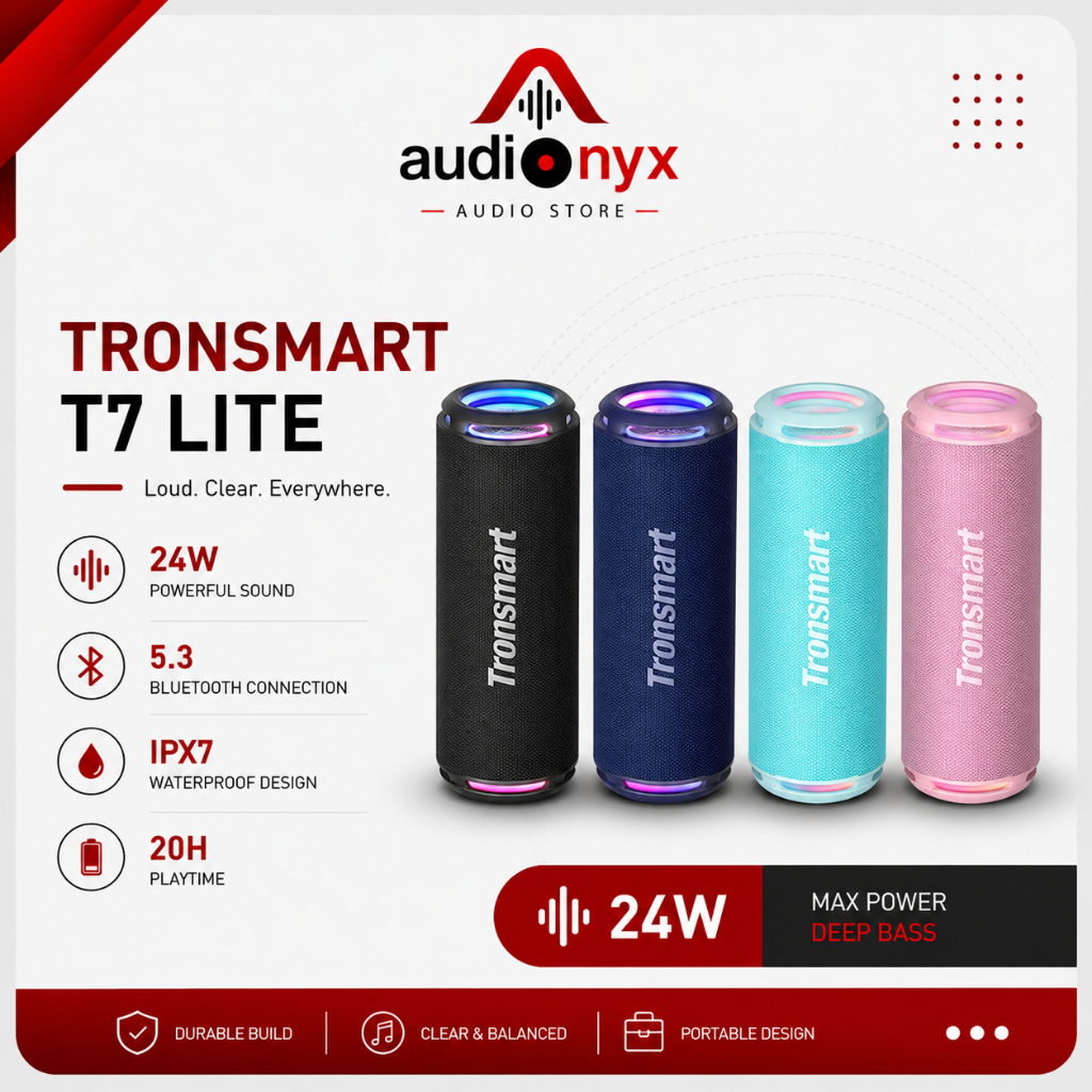 Loa Bluetooth Tronsmart T7 Lite 24W,  bản thu gọn cô đặc hơn T7, Red RGB 2 đầu loa, IPX7, TWS sterio