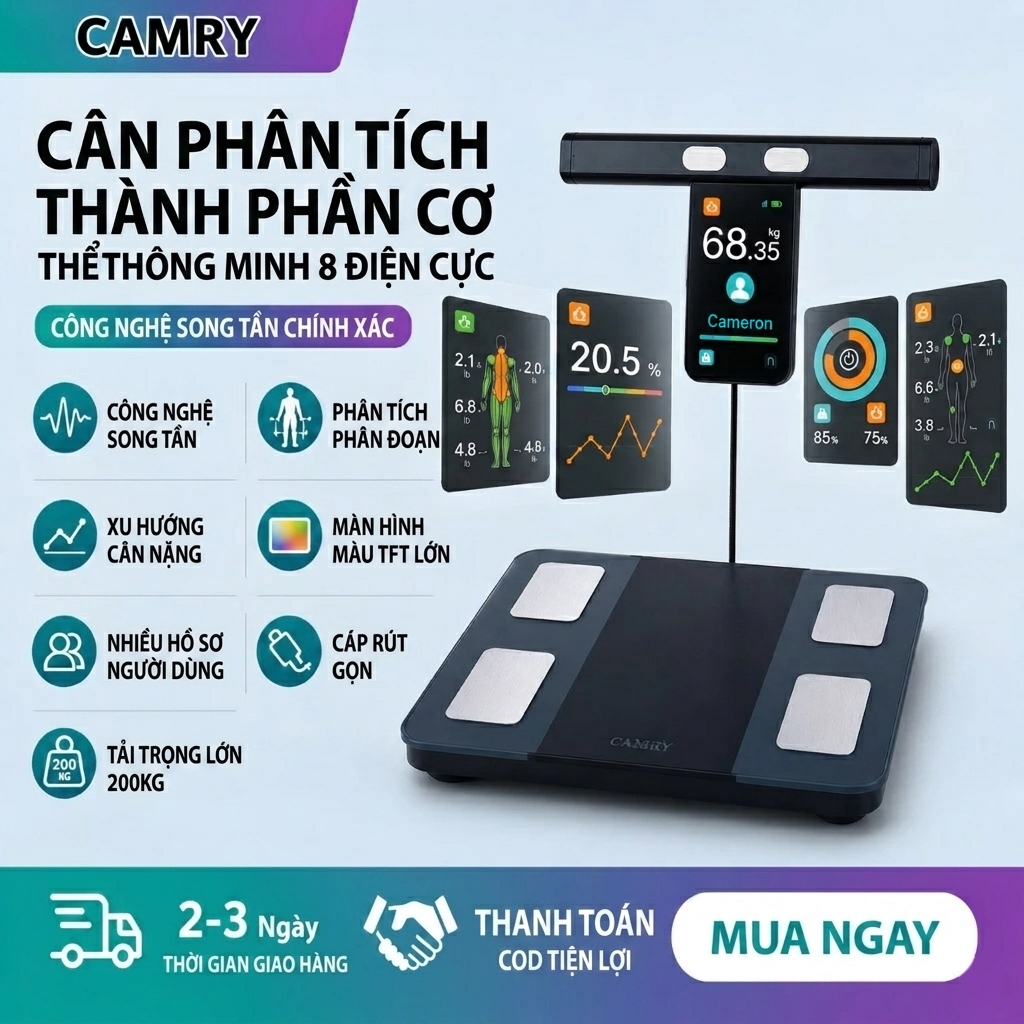Cân Sức Khỏe Điện Tử CAMRY iF2840A | Phân Tích Cơ Thể 8 Điện Cực | 200kg