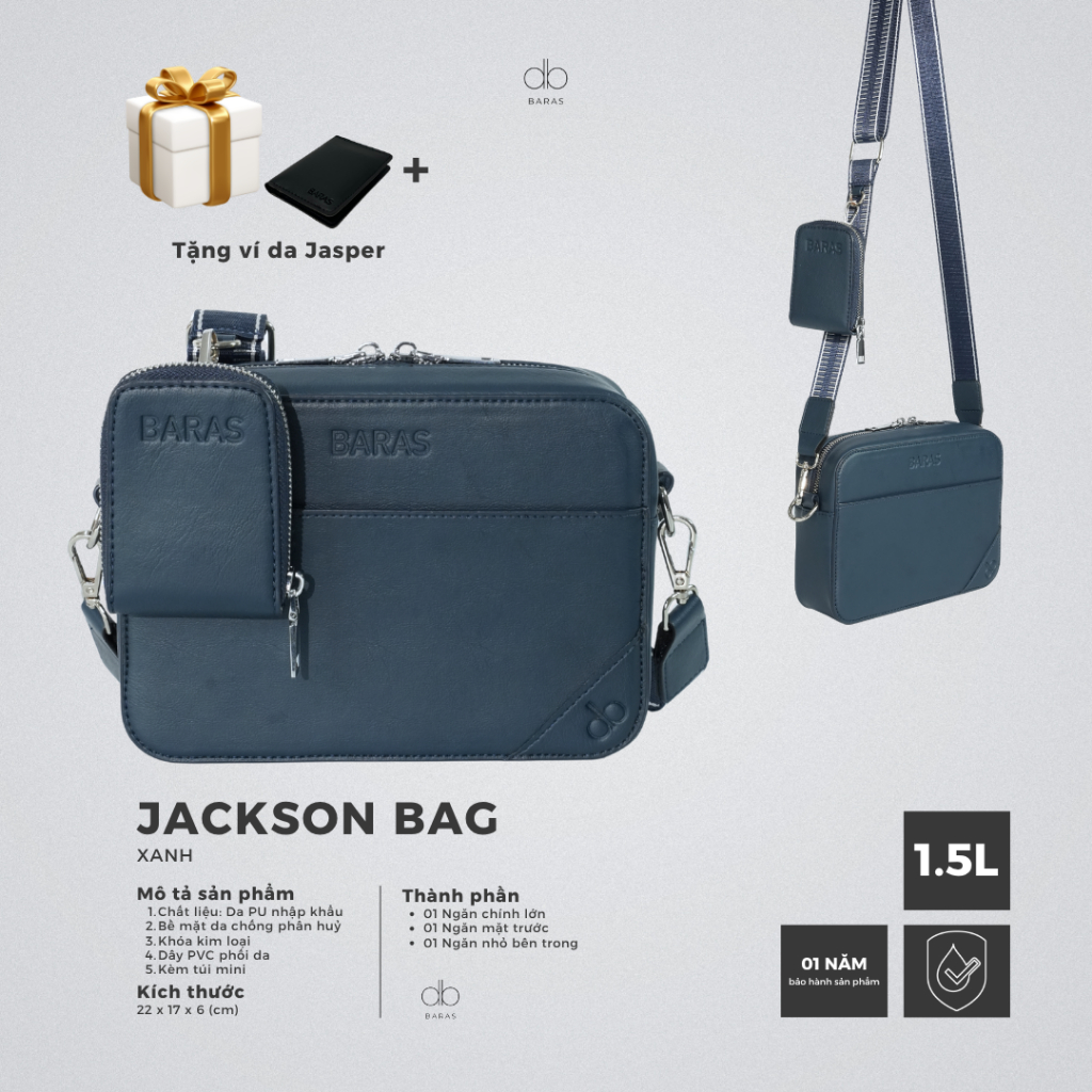 Túi đeo chéo da nam - Jackson Blue Bag - BARAS VIETNAM - Túi đeo chéo thời trang