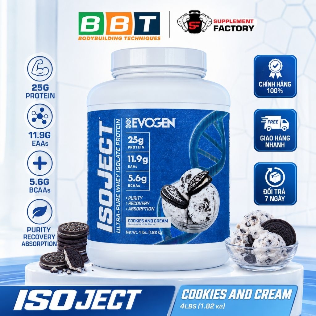 [Hàng BBT] Evogen IsoJect Whey Protein (1.8kg 55sv), Sữa Đạm 100% Whey Protein Isolate.