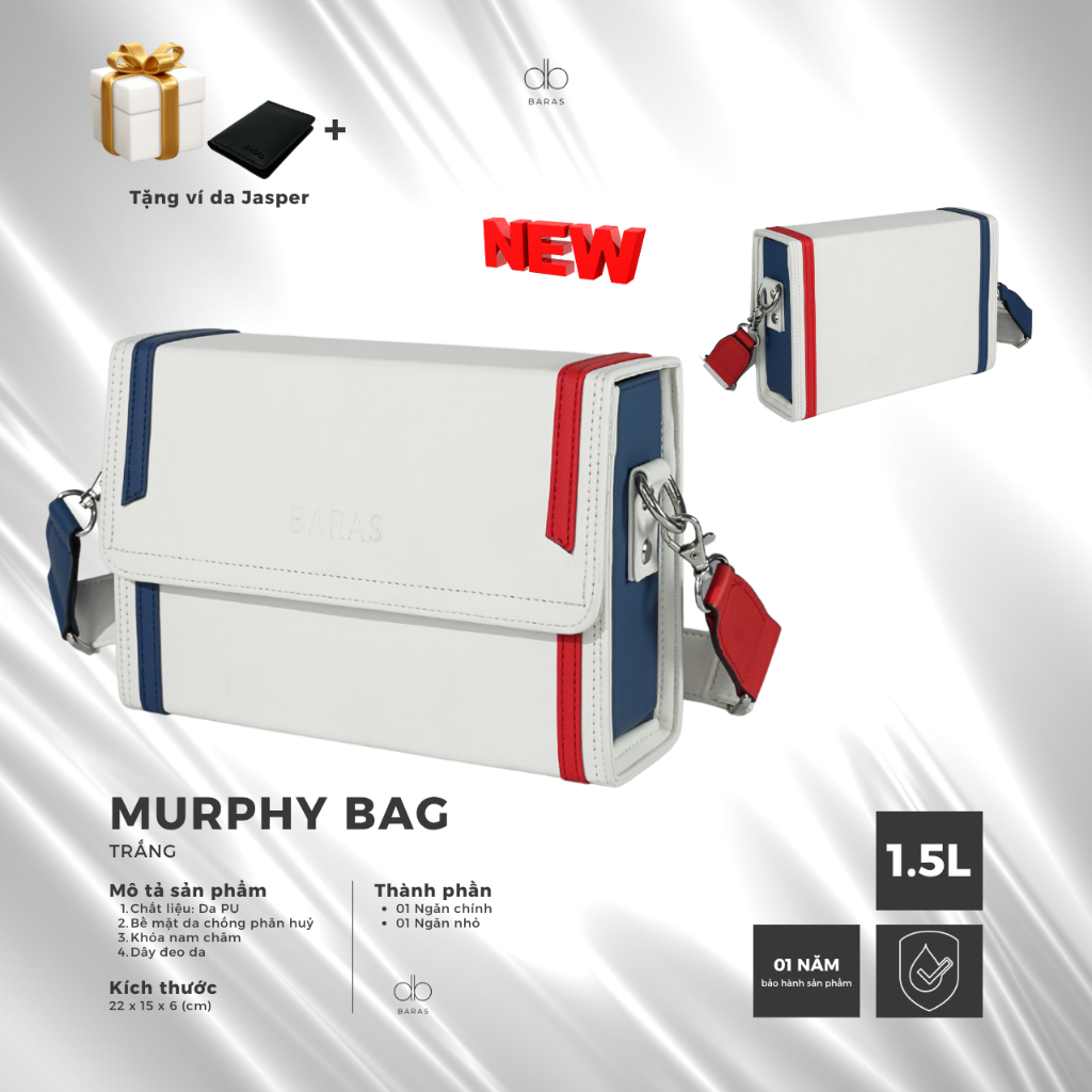 Túi đeo chéo hộp MURPHY WHITE BAG - BARAS VIETNAM - Túi đeo chéo thời trang nam