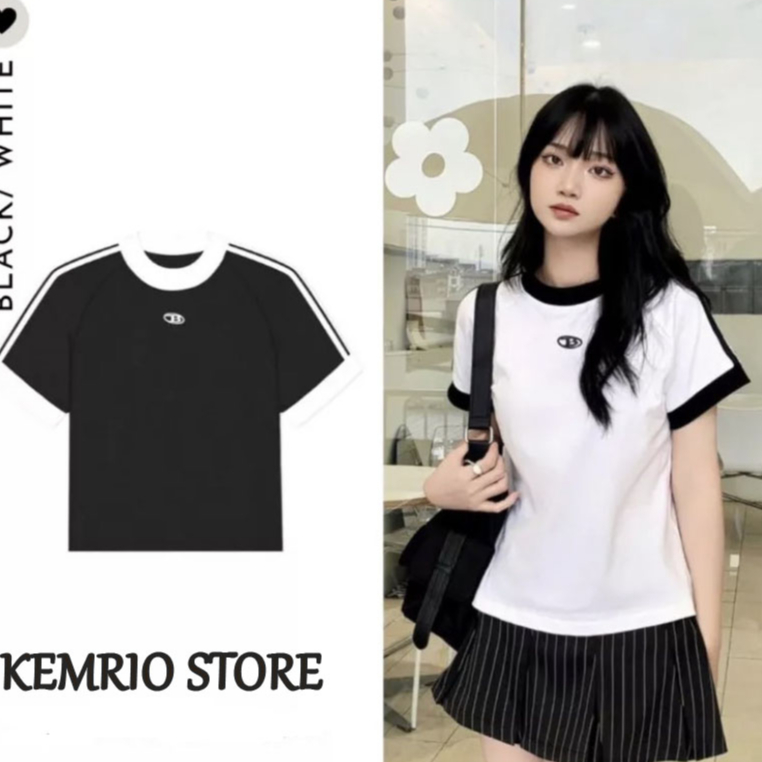 [RẺ VÔ ĐỊCH] Áo thun baby tee 2 sọc chữ B  nữ- Phông KemRio kiểu dáng ngắn cộc tay thể thao hàn quốc