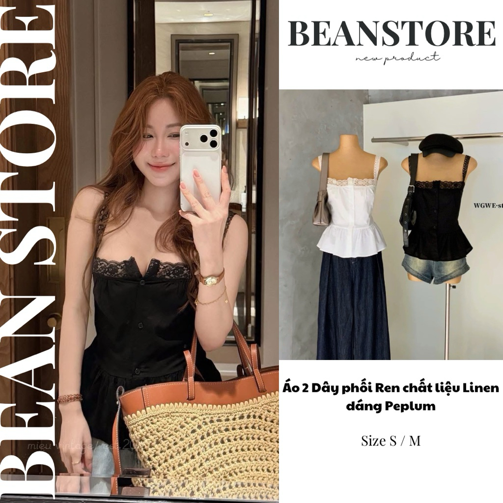 Áo Hai Dây Phối Ren dáng Peplum chất liệu Đũi Linen mềm mại dây buộc Nơ phong cách Vintage | BigBuy360 - bigbuy360.vn