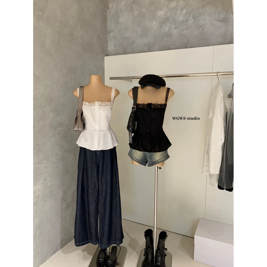 Áo Hai Dây Phối Ren dáng Peplum chất liệu Đũi Linen mềm mại dây buộc Nơ phong cách Vintage | BigBuy360 - bigbuy360.vn