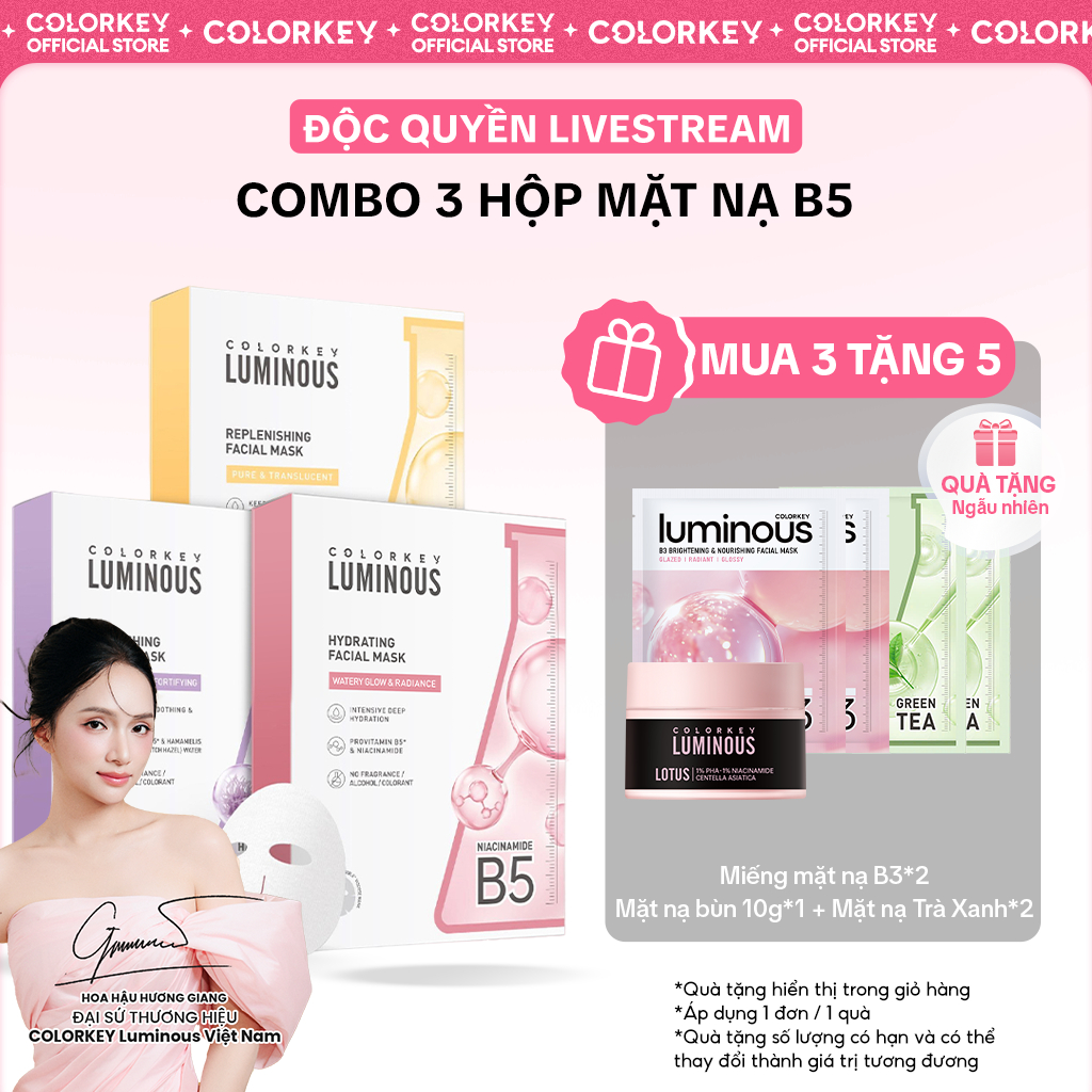 [MUA 3 TẶNG 3 LIVE DAILY| COMBO 3 Hộp Mặt Nạ Giấy COLORKEY LUMINOUS Vitamin B5 Cấp Ẩm Cho Da Mịn Màn
