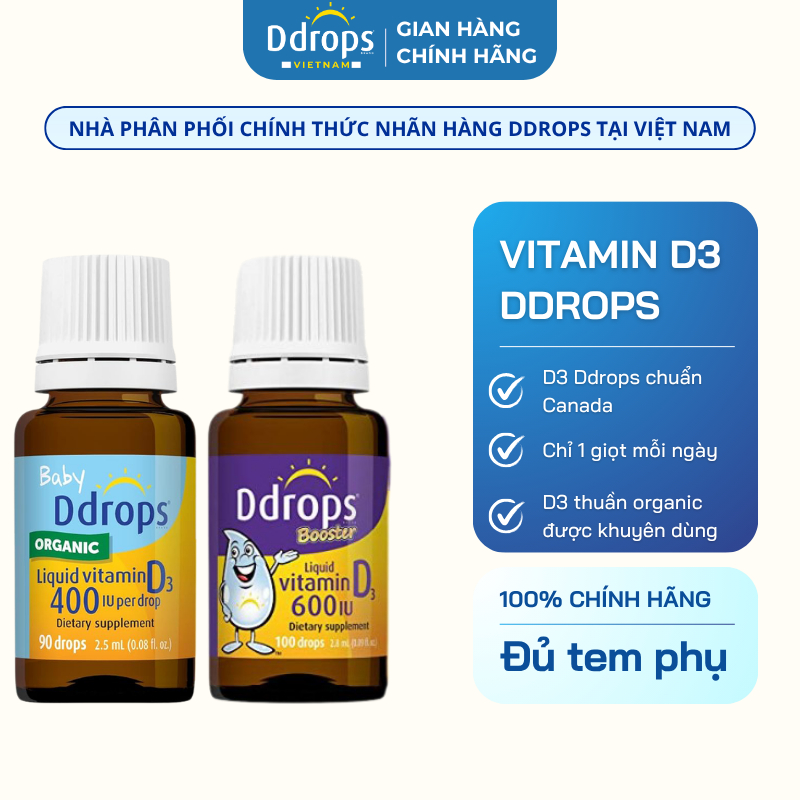 [NHẬP KHẨU] D3 Thuần Organic Ddrops 400IU Và D3 Ddrops 600IU dạng lỏng nhỏ giọt giúp bé mạnh khỏe ca