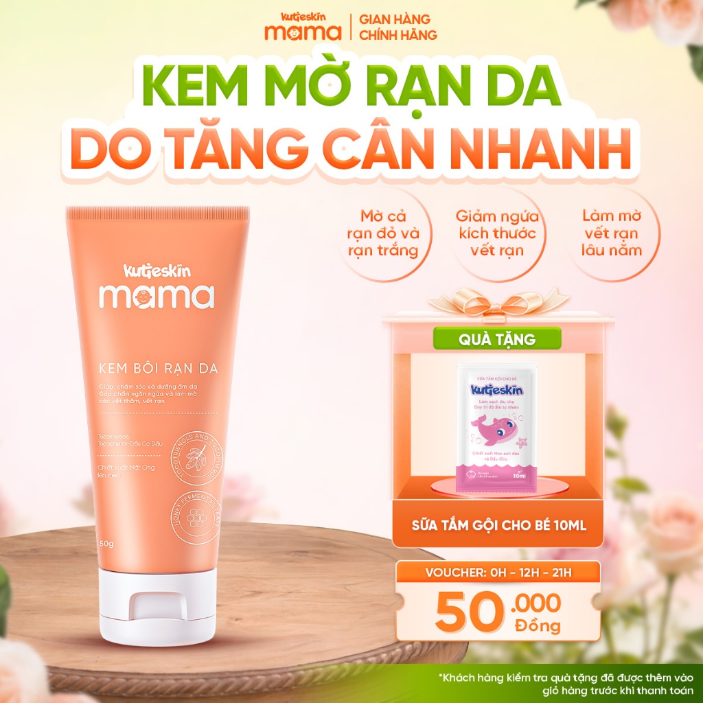 Kem Rạn Da Do Tăng Cân Nhanh, An Toàn Cho Mẹ Bầu Kutieskin Mama Mờ Rạn Nhanh 50G KMR01 + 100GR KMR03