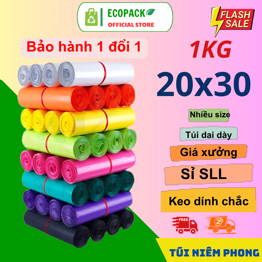 [ECOPACK] 1KG Túi niêm phong 20x30 , Túi gói hàng, Màng PE đầy đủ màu sắc siêu dày siêu bền giá rẻ