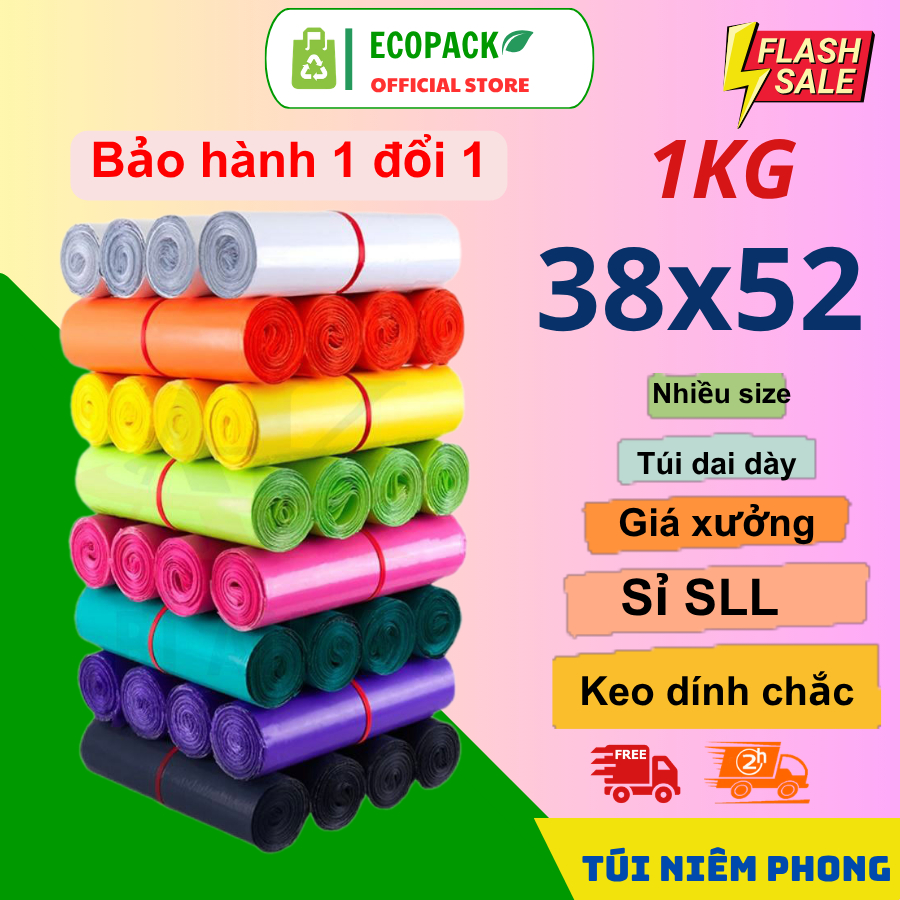 [ECOPACK] 1KG Túi niêm phong 38x52 , Túi gói hàng, Màng PE đầy đủ màu sắc siêu dày siêu bền giá rẻ