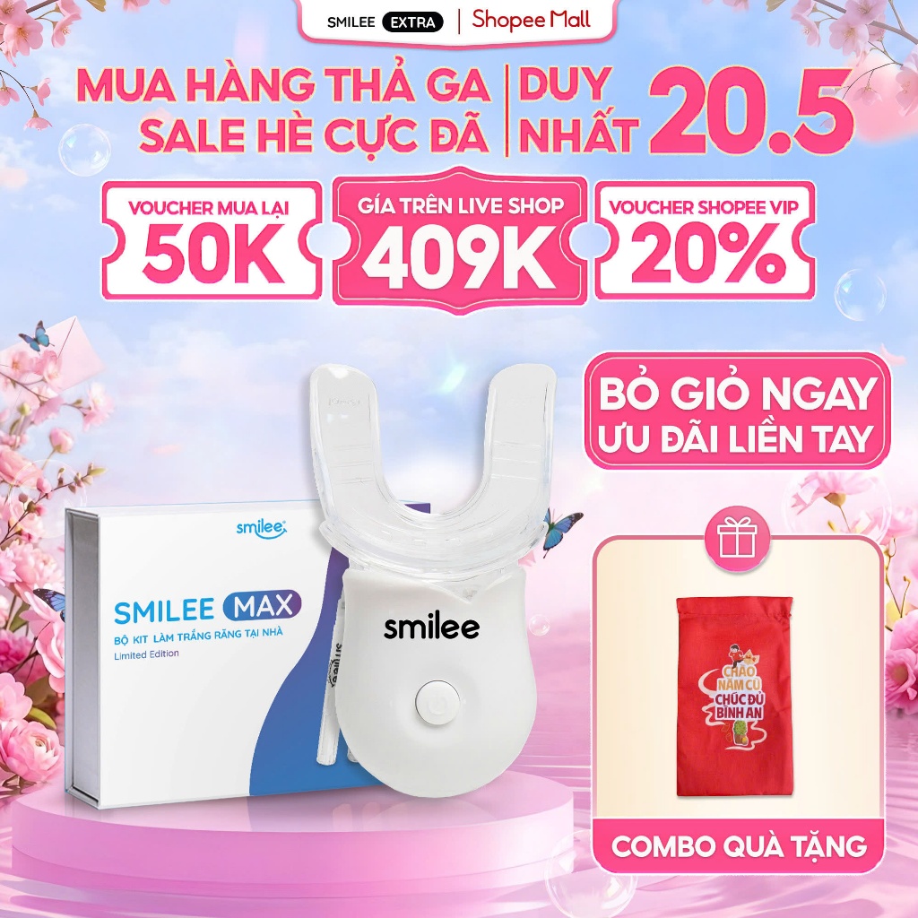 [GIÁ 423K TẠI LIVE SHOP] Bộ kit trắng răng tại nhà Smilee Max, làm trắng răng từ 2 đến 6 tone sau 1 