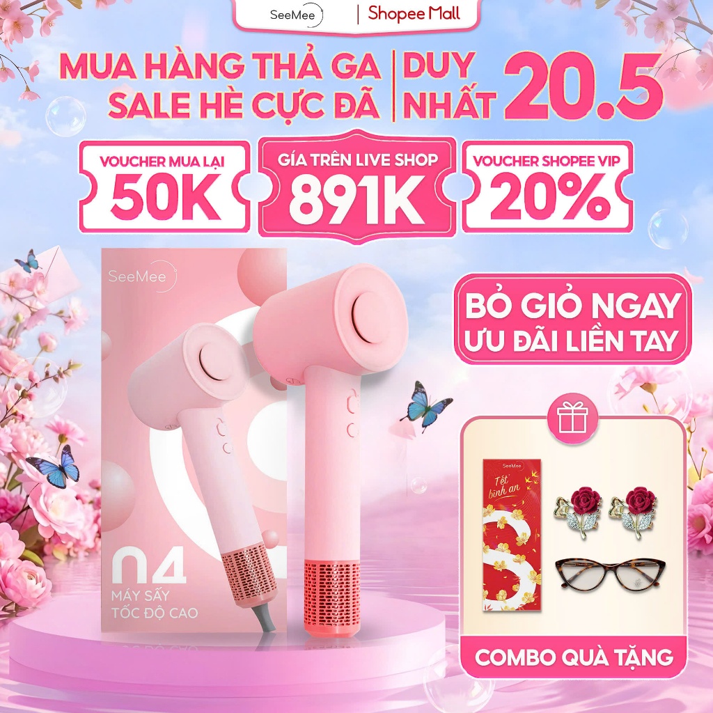 [GIÁ 818K TẠI LIVE SHOP] Máy sấy tóc 2 chiều Seemee tốc độ cao giúp tóc nhanh khô, bóng mượt tức thì