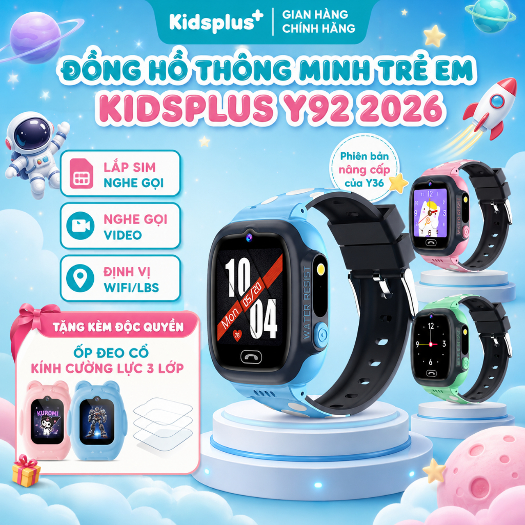 GIÁ MỞ BÁN [TẶNG KÍNH + DÂY ĐEO CỔ] Đồng hồ thông minh trẻ em Kidsplus Y92 4G 2026 lắp sim nghe gọi 