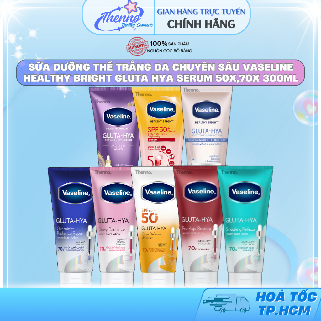 Sữa Dưỡng Thể Trắng Da Chuyên Sâu Vaseline Healthy Bright Gluta HYA Serum 10x,50x,70x 300ml - Thái L
