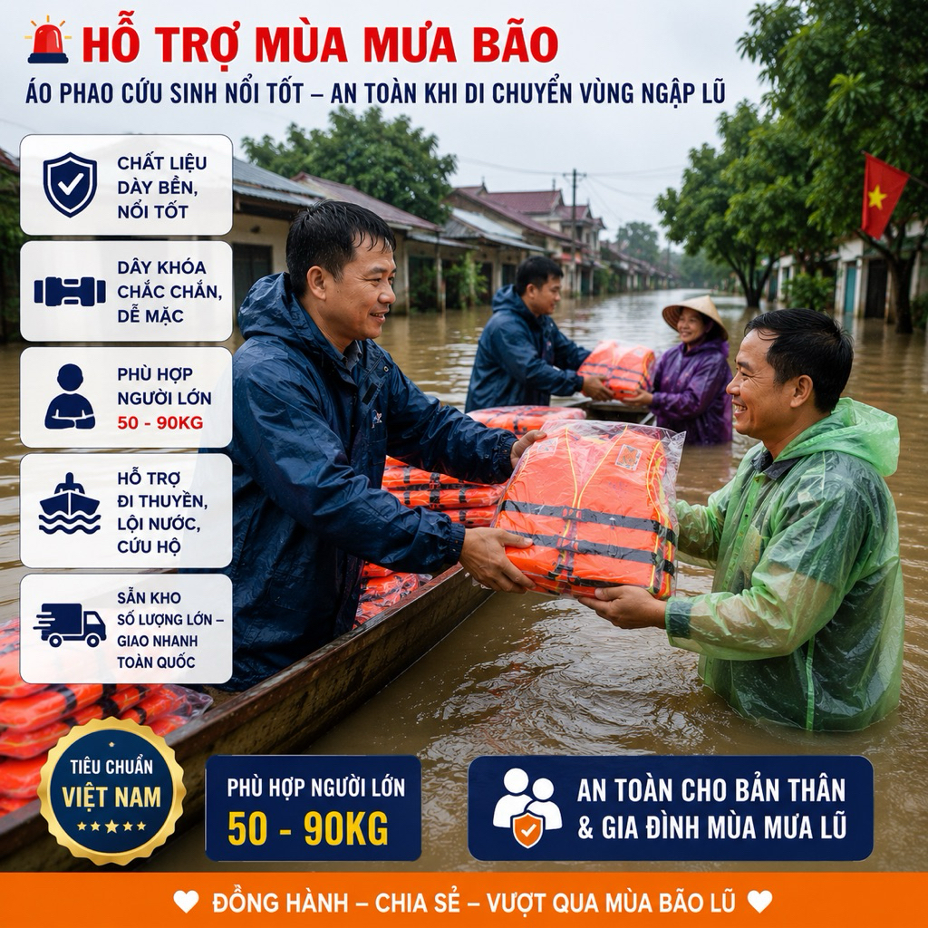 Áo Phao Cứu Hộ 5-90kg – Hỗ Trợ Mùa Bão Lũ  - Tiêu chuẩn Việt Nam an toàn chất lượng