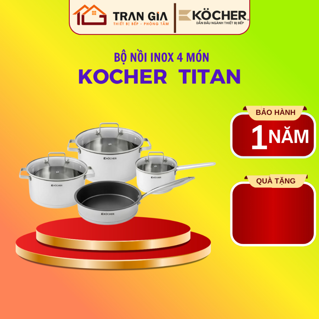 Bộ nồi inox cao cấp KOCHER TITAN | KOCHER LUBECK PRO | 5 đáy Công nghệ Đức hàng cao cấp