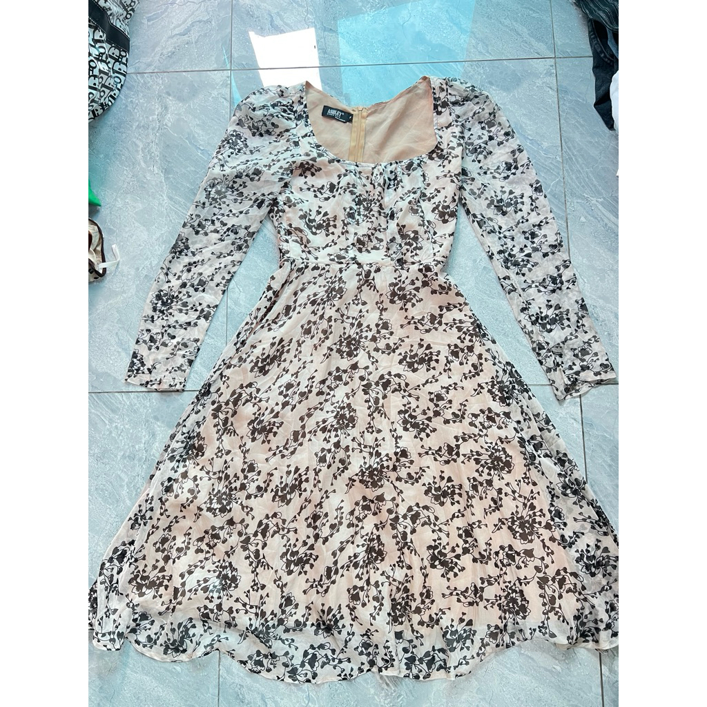 pass váy hoa nhí vintage dáng dài size S hãng ASHLEY