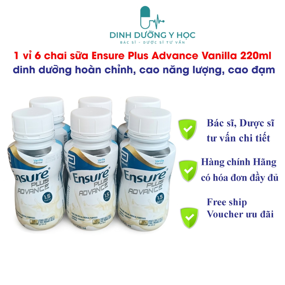 Lốc 6 chai Ensure Plus Advance Vanila 220ml hãng Abbott dinh dưỡng hoàn chỉnh cao năng lượng,cao đạm