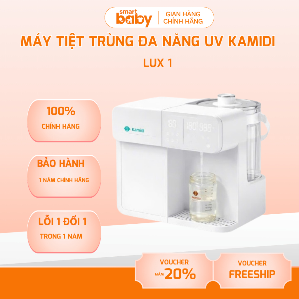 Máy Tiệt Trùng UV Kamidi Lux 1 Tự Động Lấy Nước Đun Nước Pha Sữa Cho Bé Chính Hãng SmartBaby
