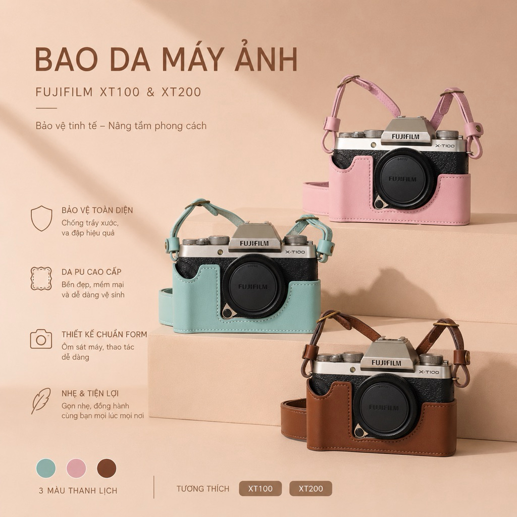 Ốp máy ảnh XT100 / XT200 màu hồng , phụ kiện máy ảnh dễ thương
