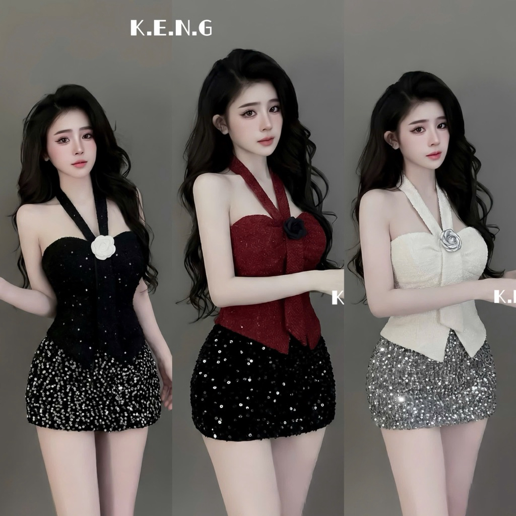 set cv kim sa áo yếm hoa ngực