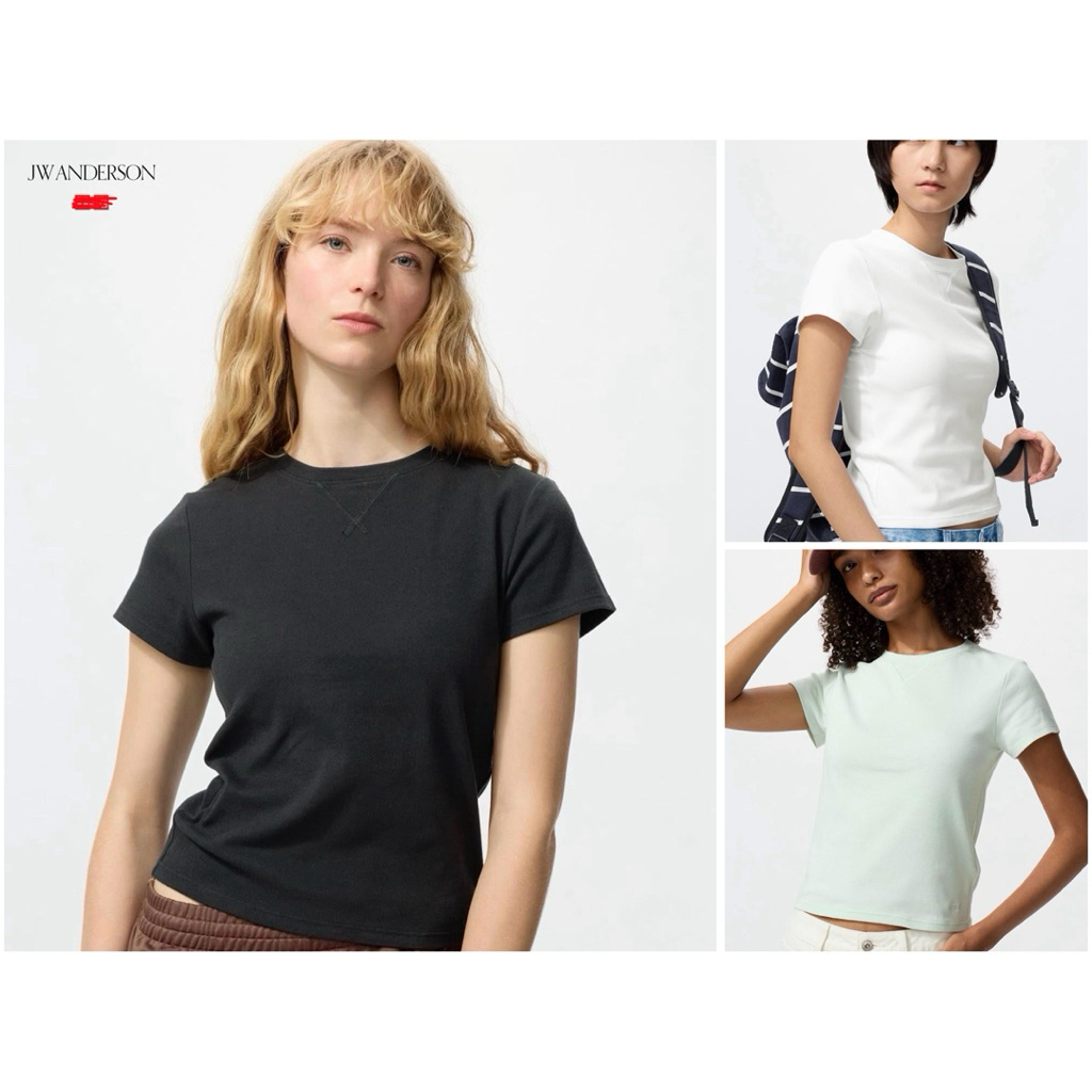Áo Thun Croptop U.ni.q.lo UNI x JW ANDERSON Baby Tee T-Shirt, chất liệu cotton mặc mát rượi
