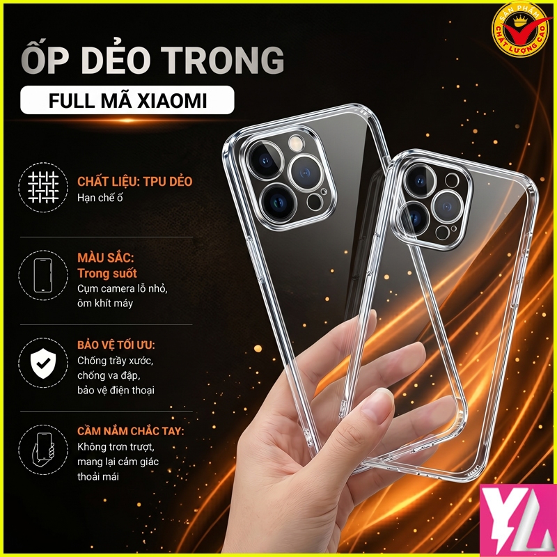 Ốp lưng Xiaomi Mi 12/ 12s/ 12x/ Mi 12 Ultra/ Mi 12s Pro/ Mi 12 Pro  ... TPU dẻo trong suốt hạn chế ố