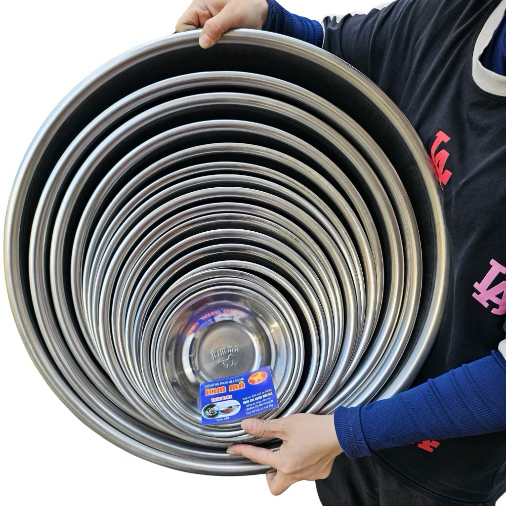 Thau inox 304 Kim Mã loại dày, nặng, đẹp, đường kính 16-56cm
