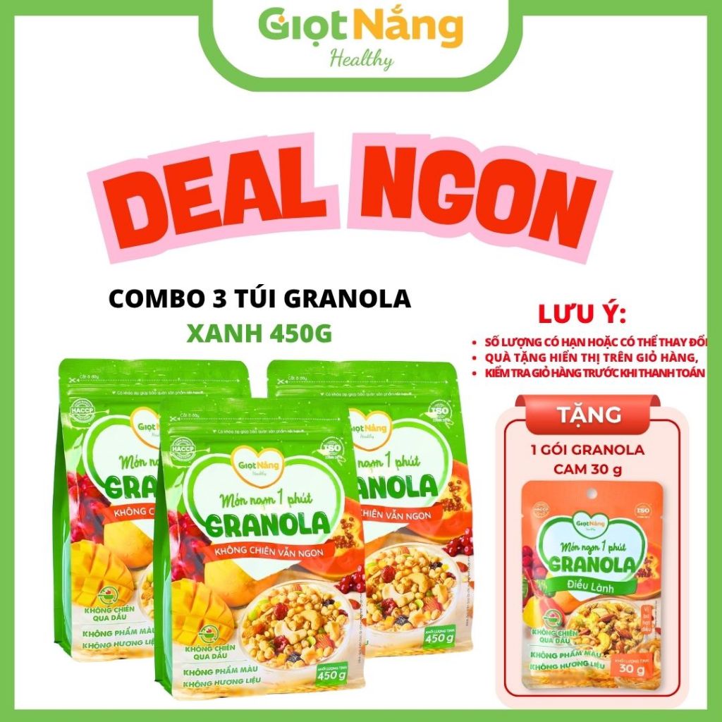Combo 3 Túi Granola Mới Ngũ Cốc Ăn Sáng Healthy Lành Mạnh Từ Giọt Nắng