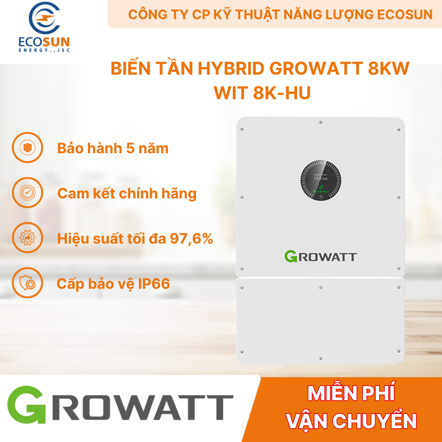 Biến Tần Hybrid Growatt WIT 8K-HU 8kW 3 Pha Chính Hãng | Inverter Điện Mặt Trời