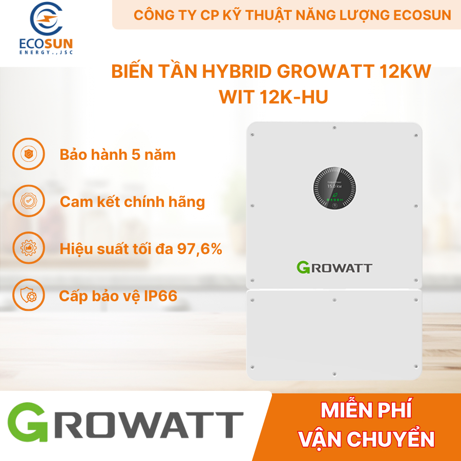 Biến Tần Hybrid Growatt WIT 12K-HU 12kW 3 Pha Chính Hãng | Inverter Điện Mặt Trời