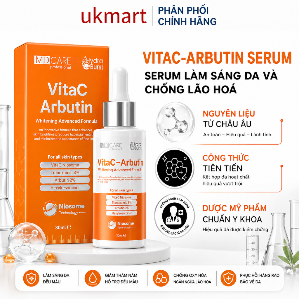 Serum Sáng Da, Chống Lão Hoá MD CARE VitaC-Arbutin Serum - Whitening Advanced Formula 30ml