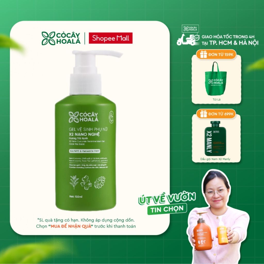 [HỎA TỐC] Dung Dịch Vệ Sinh Cỏ Cây Hoa Lá Gel x2 Nano Nghệ Hương Trà Xanh Làm Sạch 150ml