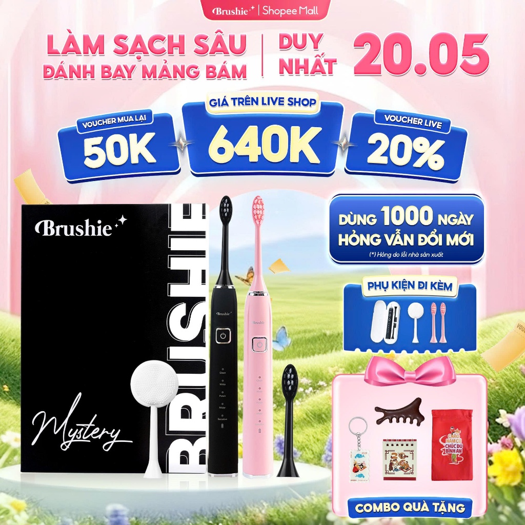 [GIÁ 577K LIVE SHOP] Bàn chải điện Brushie Ultra, set quà tặng sinh nhật cho nữ, quà tặng người yêu 