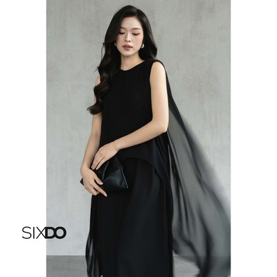 Đầm suông đen không tay cổ tròn SIXDO (Black Woven Loose Dress)