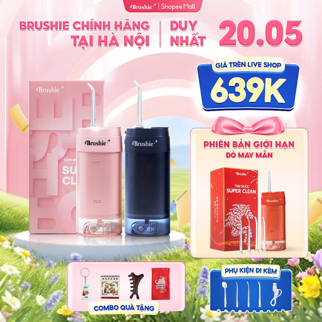 Tăm Nước Brushie Super Clean Vệ Sinh Răng Miệng Cho Người Niềng Răng, Flossie Gấp Gọn Du Lịch, SVIP