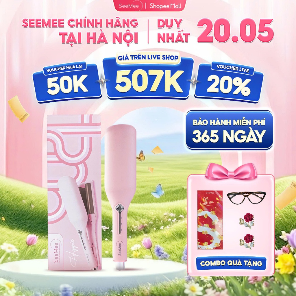 [Outlet S2] Máy uốn tóc xoăn sóng nước Hippie SeeMee, trục 32mm cùng 3 rãnh tạo kiểu nhanh chóng, LI