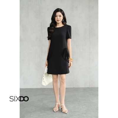Đầm suông đen cổ tròn ngắn tay SIXDO (Black Woven Loose Dress)