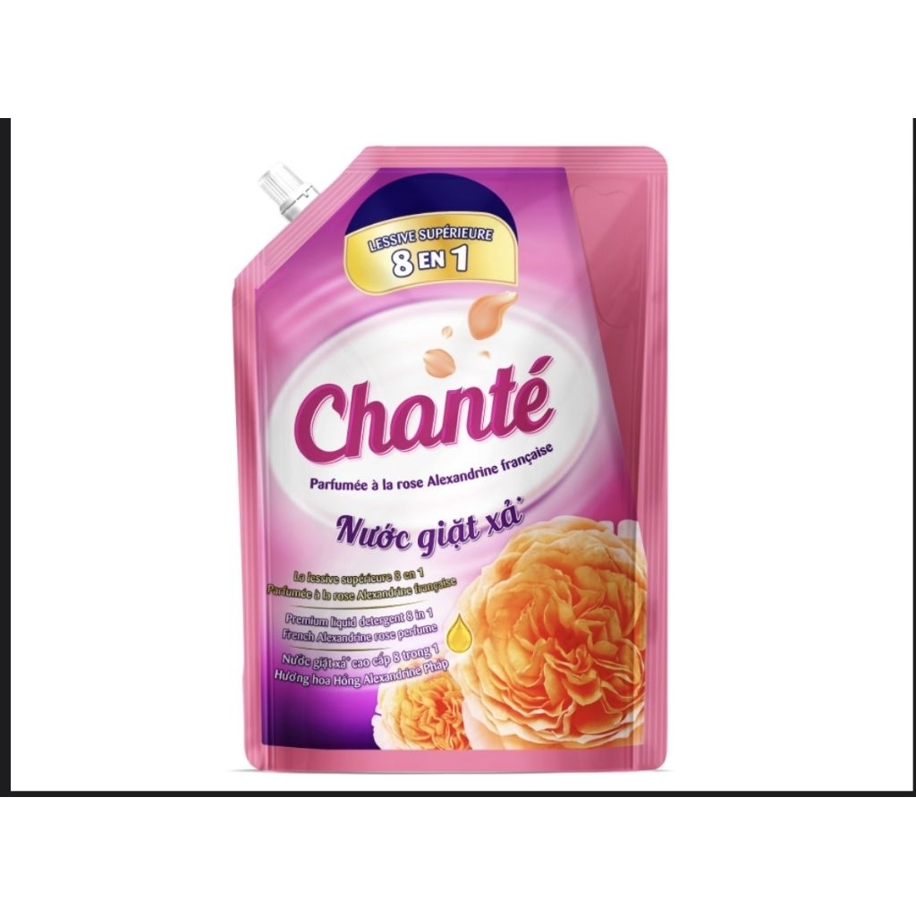 Nước giặt xả Chanté 8 trong 1 hương hoa hồng Pháp túi 3.05 kg
